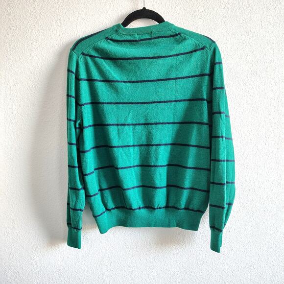 Brooks Brothers Mens Large Green Blue Stripe Crewneck Merino Wool Sweater Preppy - Picture 6 of 7
